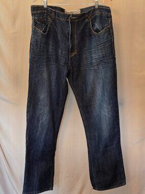 Vintage Blue Gear Premium Y2K Embroidered Heavy Stitch Jeans Mens Relaxed 40x32